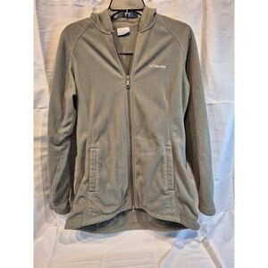 Columbia Womens Sage Green Full Zip Fleece Hoodie Jacket Cinched Back Size M